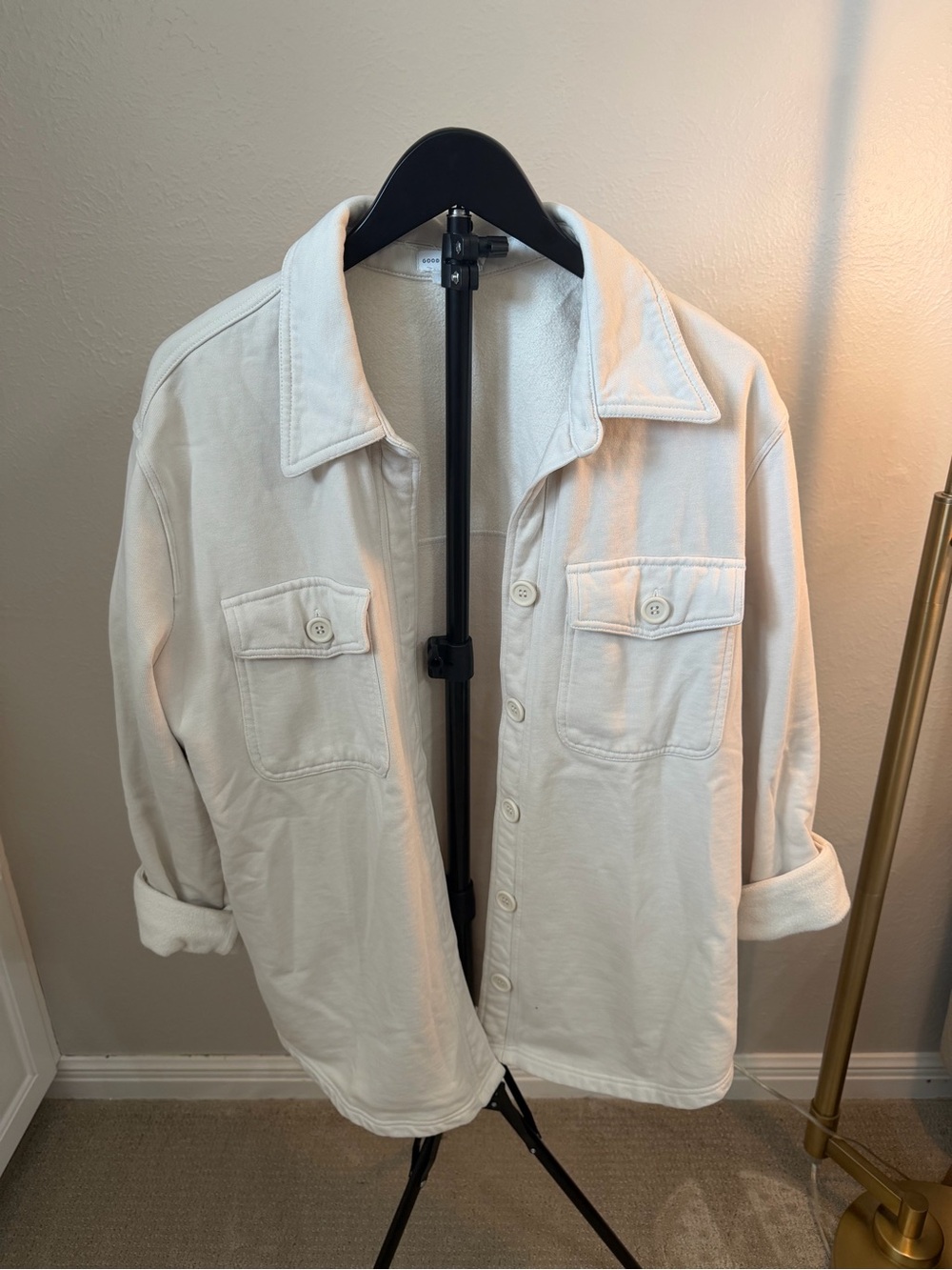 Good American Cream Button-Front Overshirt Jacket